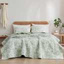 Wonderful Spring Fresh Quilt, Sage Green Floral Bedspread Queen Size, 3 Piece Cotton Vintage Farmhouse Bedding Set, Machine Washable Lightweight Soft Bed Cover for All Season | breathable material, Hypoallergenic soft