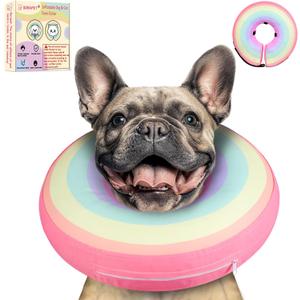 Inflatable Dog Cone Collar Alternative After Surgery, Soft Donut Neck Cone for Beagle Dachshund Medium Dogs, etc, Comfortable Protective E Collar Recovery Cone Not Block Vision (Rainbow)
