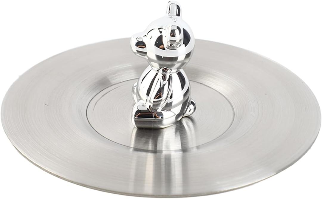 Cute Bear Cup Cover,Stainless Steel Cup Lid Antidust Drink Cup Lids Airtight Cup Cover Mug Cup Lid for Mug Glass Cup Ceramic Cup (Silver)