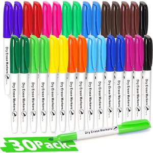 V-Opitos 30 Pack Fine Tip Dry Erase Markers - Bulk Whiteboard Erasable Markers in 15 Colors, Ideal for School Classroom Office Supplies, Non-Toxic & Easy Clean for White board