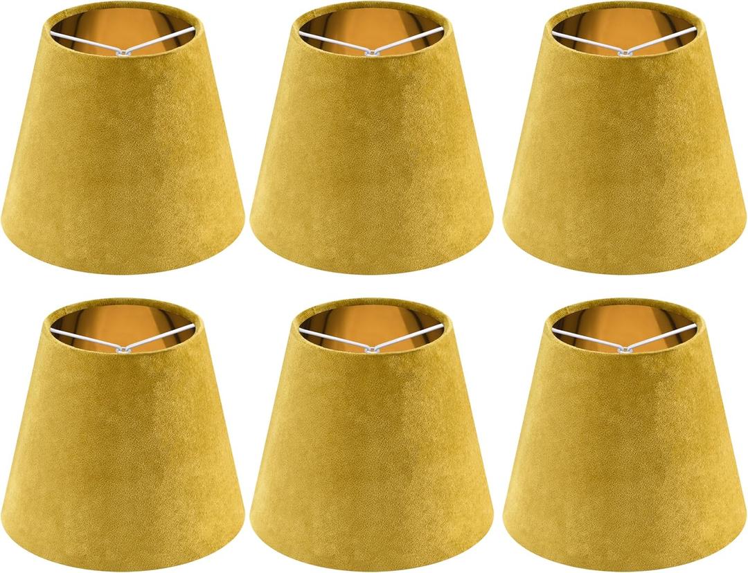 Sand-yellow Velvet Chandelier Lamp Shades Set of 6 Small Clip on Lamp Shade,4 x 6 x 5in, Modern Bell Lamp Shades for Small Table,Desk Lamps,Pendant Lights, Mini Lamps Shades in Hand Crafted - By GO&SO