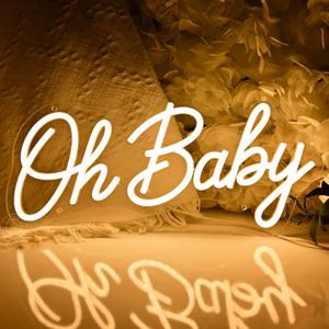 SYLHOME Oh Baby Led Neon Light Sign Nursery Bedroom Kids Birthday Party Backdrop Wall Sign Decor Baby Shower Wedding Banner 15.75" X 7.48" USB