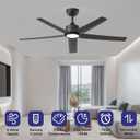ocioc Ceiling Fans with Lights, 52 inch Black Ceiling Fan with Light and Remote Control, 3CCT, Quiet DC Motor, 5 Blades Modern Ceiling Fan for Living Room Farmhouse Bedroom