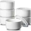 Adewnest Ceramic Bowls with Lids: 20 oz Microwave Safe Food Storage Containers for Soup, Salad, Cereal, Leftovers, Meal Prep, Lunch, Picnic, Camping, Serving - Airtight, White, Set of 6