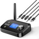 Bluetooth Transmitter Receiver 3-in-1 Bluetooth 5.3 Audio Adapter for 2 Headphones with LCD Display Adjustable Volume, Optical in/Out 3.5mm AUX in/Out Bypass for TV Home Stereo Speaker