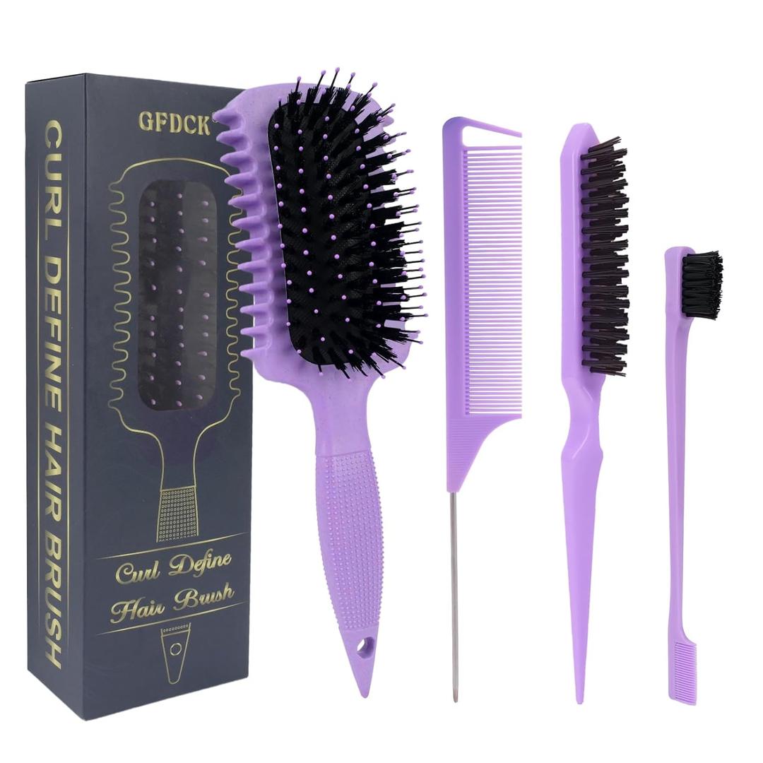 Curl Defining Brush, Curly Hair Brush Products for Effortlessly Detangling Shaping and Styling Women's Men's Curls on All Wet or Dry Hair Types, Reduces Frizz (Purple 1PC)