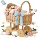 Woven rattan baby stroller baskets, vintage rattan flower cart, wedding and gift decorations, pushcart-style decorative flower stands, Size: Mini, 7.28"D x 9.84"W x 12.6"H
