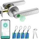 Smart Door Lock with Knob, Keyless Entry Door Locks with Handle, Fingerprint Door Knob for Bedroom/Front Door/Apartment,Generate Passcode Remotely Silver