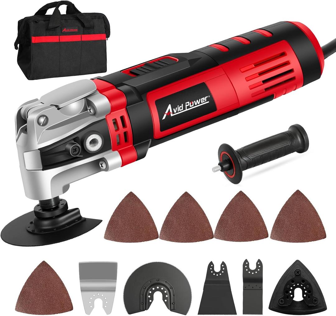 AVID POWER Oscillating Tool, 3.5-Amp Oscillating Multi Tool with 4.5 Oscillation Angle, 6 Variable Speeds and 13pcs Saw Accessories, Auxiliary Handle and Carrying Bag (Red)