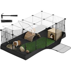 SONGMICS Guinea Pig Cage, Rabbit Cage, Small Animal Playpen with Waterproof Mat, Top and Side Door, 20 Panels, 48.4 x 24.8 x 16.3 Inches, Ink Black ULPI011BH01