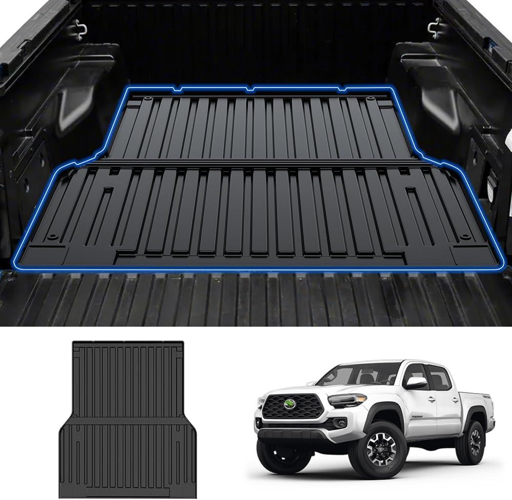 T TGBROS Truck Bed Mat for 2005-2023 Toyota Tacoma Accessories 5FT Bed Liner Double Cab All Weather TPE Heavy Duty Pickup Car Bed Cargo Mat Custom Fit Non-Slip Black