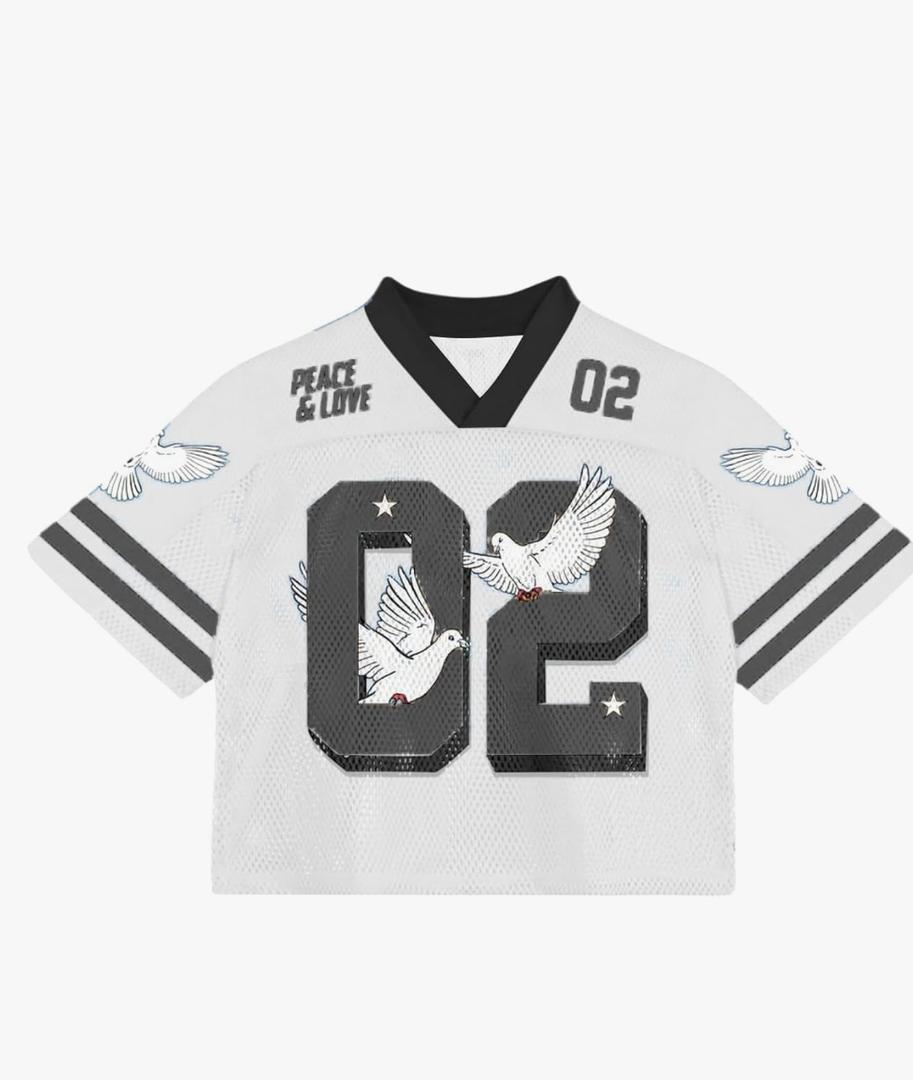 COZYEASE Men's Y2K Mesh V Neck Jersey Shirts Half Sleeve Striped Number Graphic Tees Sports Tops, Medium, White