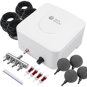 AquaMiracle All-in-One Koi Pond Aerator for Outdoor Ponds up to 3000 Gallons, Pond Air Pump Pond Aeration System with 4-Outlet Manifold Airline Tubing Air Stones Check Valves