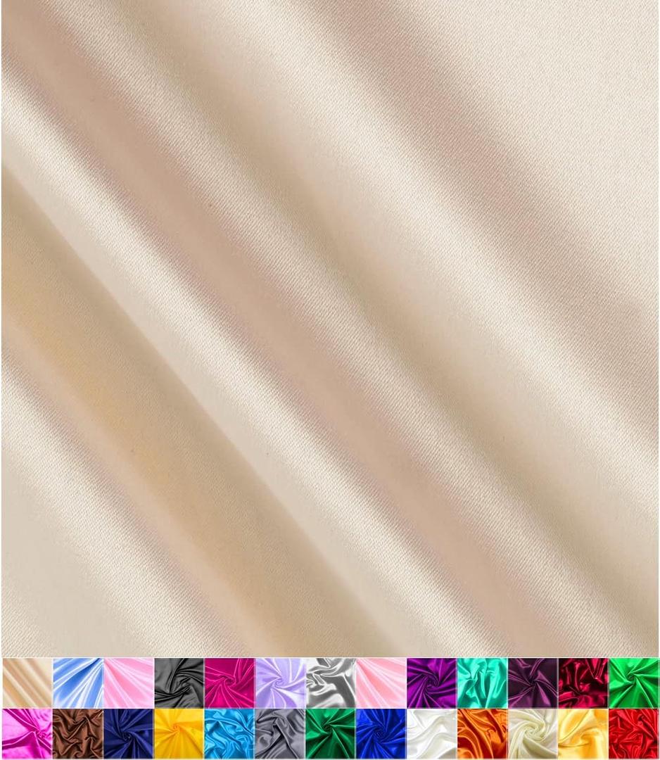 Satin Fabric | Decoration & Sewing | Shiny & Luxury | 60" Wide Roll | Metallic Shiny | Upholstery, Lining, Drapery, DIY Crafts (Champagne, 2 Yards)