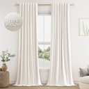 Guken Ivory Linen Blackout Curtains 120 Inch Length 2 Panels Set for Living Room Bedroom Back Tab Thermal Insulated 100% Black Out Linen Drapes Room Darkening Window Curtains 120 Inches Long