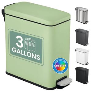 iTouchless 3 Gallon Slim Wastebasket for Bathroom with Lid and Odor Filter