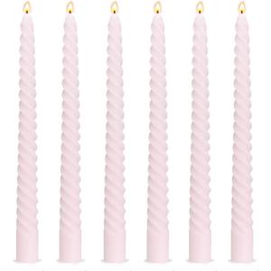 6 Pack 10 Inch Pale Pink Spiral Taper Candles for Holiday Home Decoration, Unscented Dripless Twisted Candlesticks for Dinner Party Wedding Baby Shower and Easter