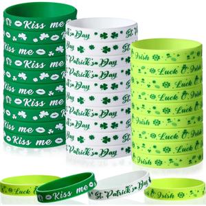 St. Patrick's Day Silicone Bracelet Green Shamrock Rubber Wristbands Bracelets Lucky Clover Silicone Bracelets for Irish Party Favor Supplies Decorations Gifts, 40 Pcs