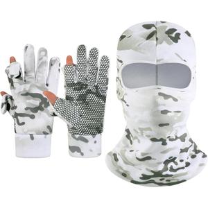 Geyoga 2 Pcs Men's Hunting Winter Gloves Camo Face Mask for Cold Weather(Snow)