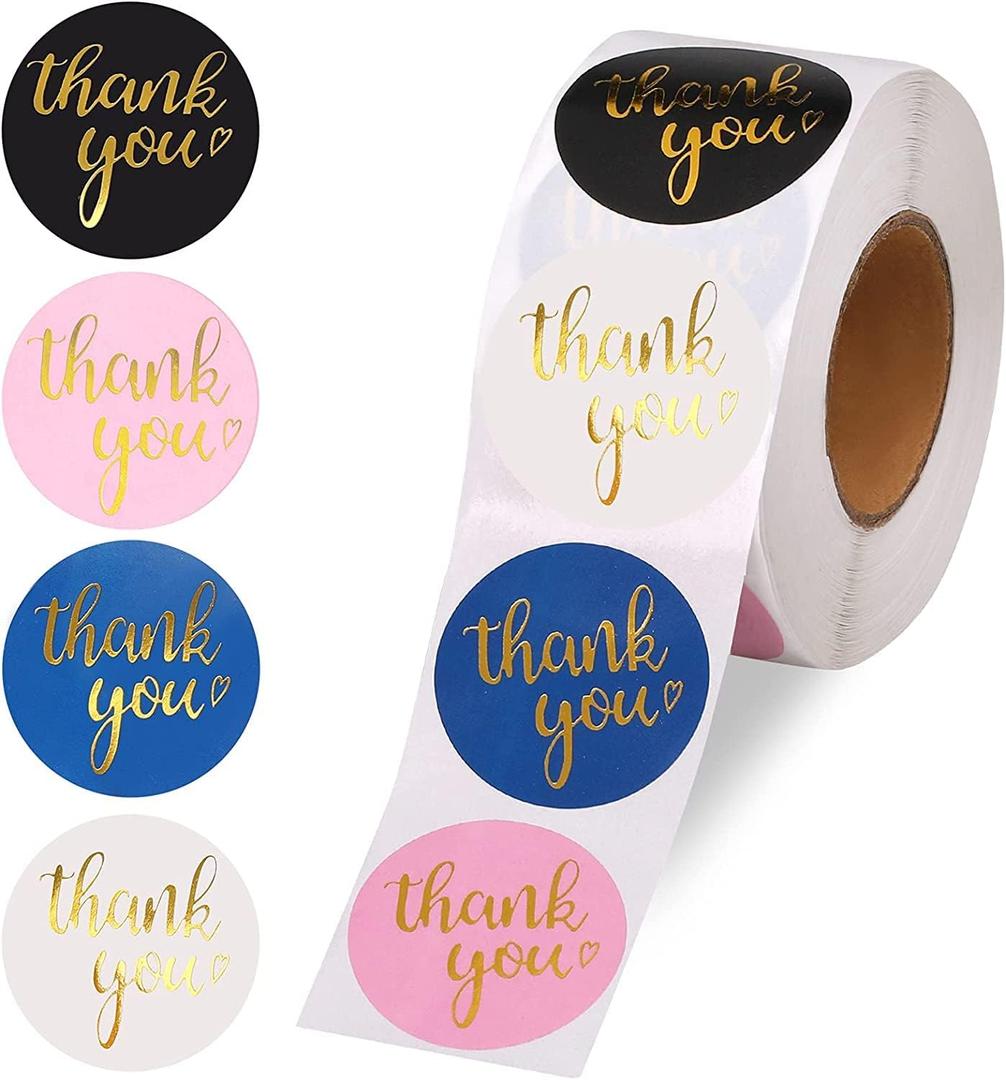 800Pcs Thank You Stickers 1.5", 4-Color Thank You Stickers Roll, Thank You for Small Business Adhesive Sticker Labels, Round Stickers for Business, Birthdays, Weddings, Giveaways, Party