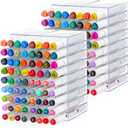 MotiMind 2 Pcs Acrylic Marker Organizer Desktop Storage Hold 144 Marker, Clear Pencil Holder Stand Art Brushes Stationary Display with 18 Compartments for School Classroom Desk Home Office Supplies