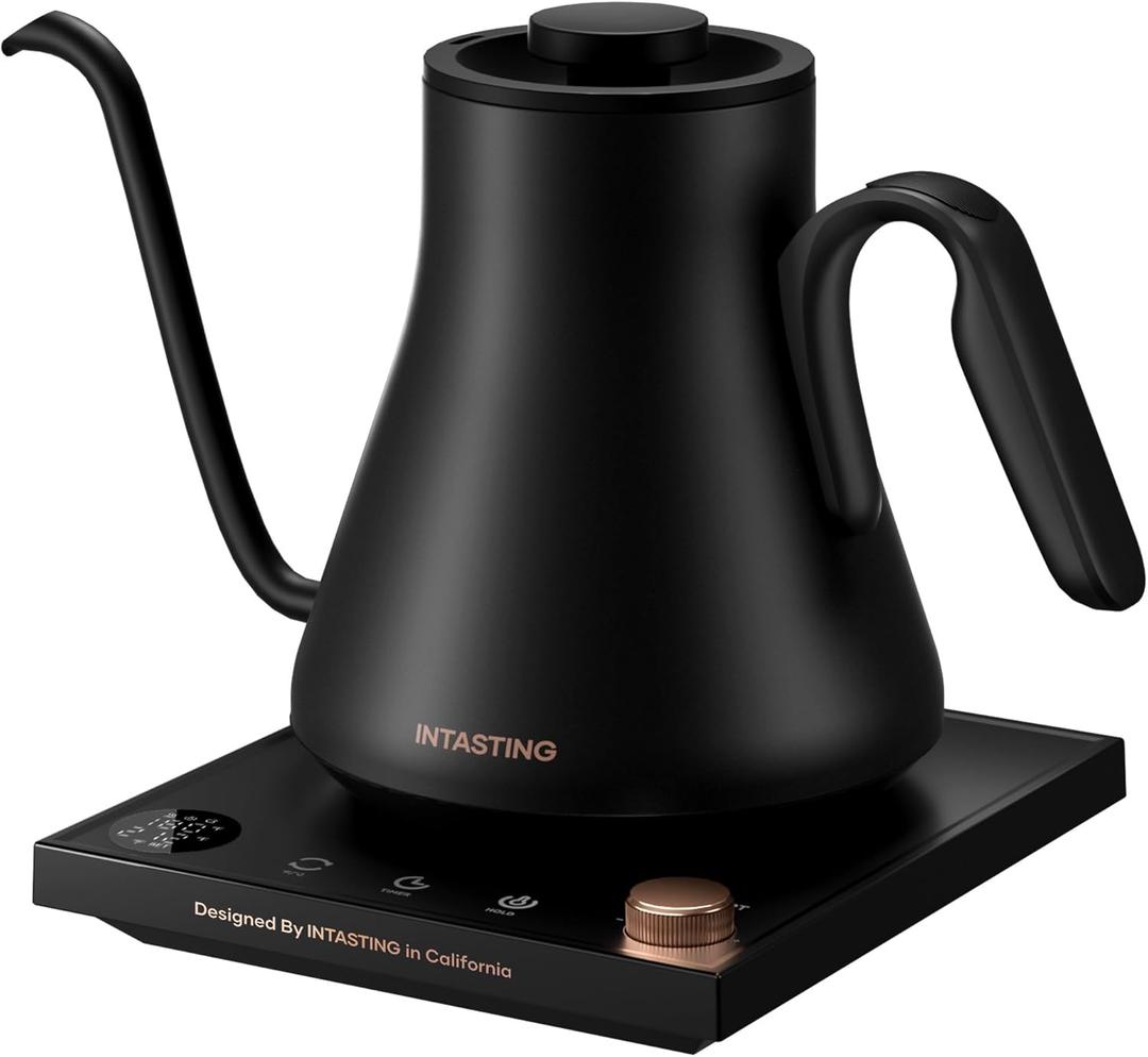 INTASTING Electric Kettle, Gooseneck Electric Kettle, 1 Precise Temperature Control, Stainless Steel Interior, Quick Heating for Pour Over Coffee, Tea & Boiling Water, 0.9L (Black)