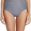 Tempt Me Women Striped Ultra High Waisted Bikini Bottoms Ruched Tummy Control Bathing Suit Bottoms, Medium 