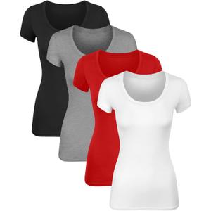 Cotton Tshirts for Women Short Sleeve Tshirt Basic Tees Plain T Shirt Womens Casual Tops Tee Undershirt Pack of 4, Medium 