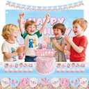 Pink Axolotl Birthday Decorations, Axolotl Backdrop Tablecloth Cake Topper Cupcake Toppers Latex Balloons Under the Sea Bday Party Decors for 1 2 3 4 5 6 Year Old Girl