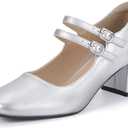 IDIFU IN2 Mary Jane Shoes Women Dress Shoes Women's Pumps Chunky Low Block Heels Square Closed Toe Strappy Wedding Business Bride Comfortable Short Graduation Two Strap Cute Vintage Heels Pumps Shoes, Size 7,5