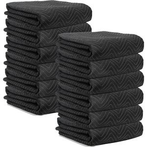 Moving Blankets 72"x80" 12 pack, (45 lb/dz weight), Heavy Duty Moving Blanket, Deluxe Quality Padded Packing Blankets for Furniture Shipping and storage, Black (12 Deluxe Black Blankets 45 lbs/Dozen)