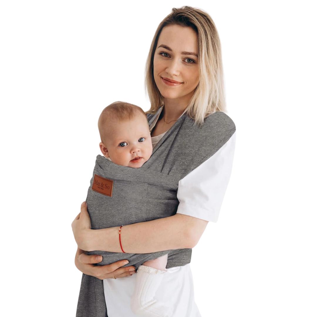 Baby Wrap Carrier - Premium Cotton Baby Carrier Wrap for Newborn to Toddler- Infant Carrier- Baby Holder One Size Fits All with Front Pocket (Grey) by Max&so (Dark Gray)