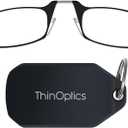 ThinOptics Keychain Case and Readers Rectangular Reading Glasses (Black Case / Black Frames)