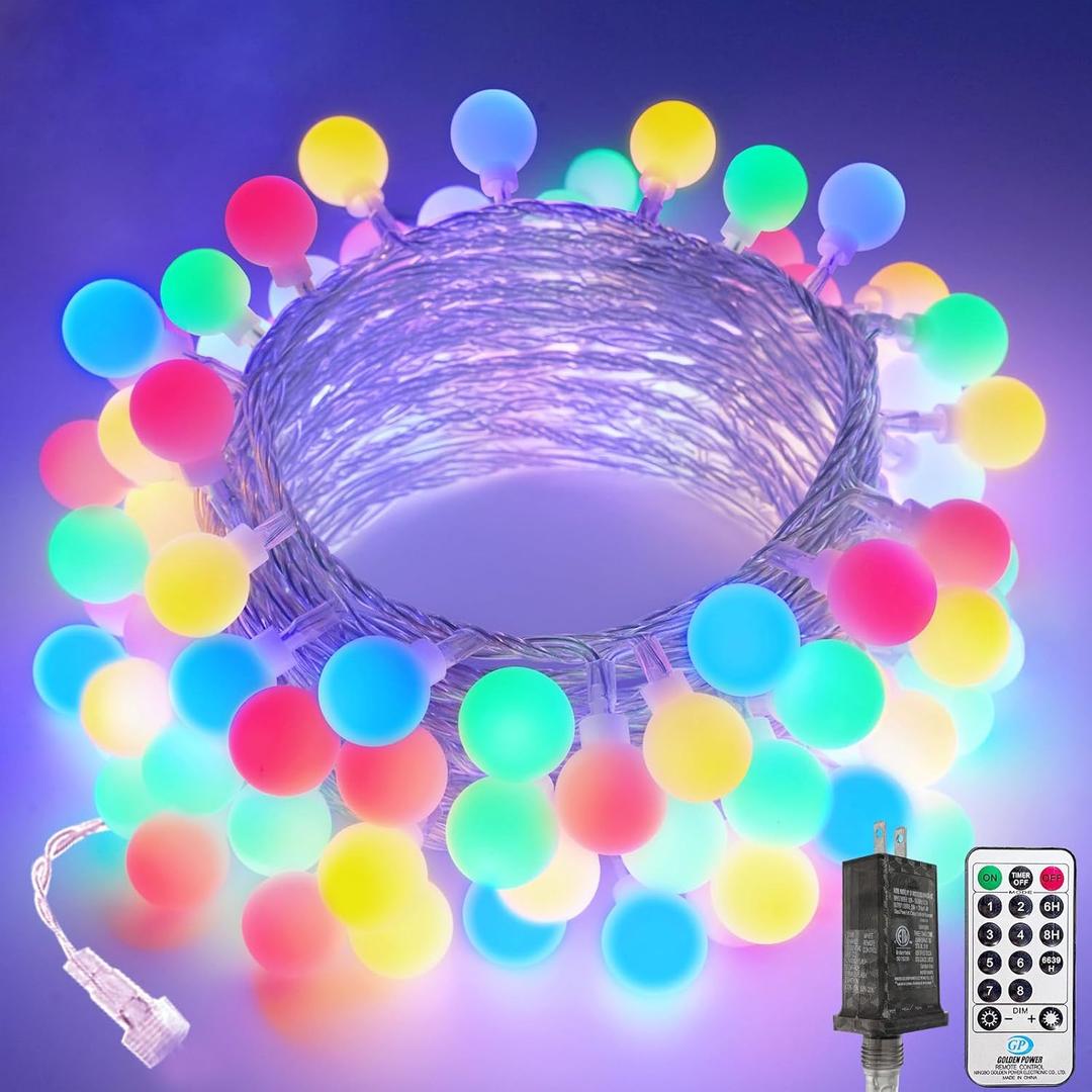 LORRYTE Connectable 100LED Globe String Lights Indoor Outdoor - 43FT Multicolor String Lights with Remote, 8 Modes Fairy Light Plug in Waterproof for Classroom Party Decorations Bedroom Decor