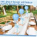 Chunful 6 Set Blue One Silly Goose 1st Birthday Decoration 11.8 Inch Soft Goose Stuffed Animal Baby Shower Centerpieces Swan Stuffed Animal with Balloon Table Decor for Wedding Gift Party Favor