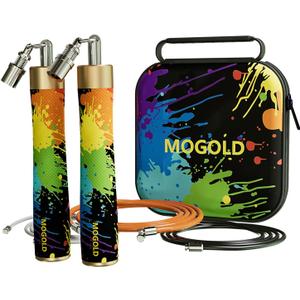 Weighted Jump Rope for Men Women -Interchangeable 1/5lb 1/4lb 1/2lb Heavy jump ropes - 360 Degree Spin - Length Adjustable,Ergonomics Leather Grip Skipping Rope for Fitness Weight Loss & More (T64 Graffiti)