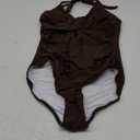 SUUKSESS Women Sexy Tummy Control One Piece Swimsuits Halter Push Up Bathing Suits (Size Small, #1 Dark Brown)