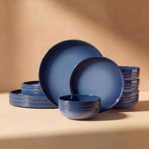 SMIRLY Stoneware Dinnerware Set for 4, 12 pcs Plates and Bowls Set, Blue