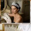 Princess Tiara Crown with Satin Gloves Set Crystal Headpiece for Graduation Prom and Party Photo Props (Silver)