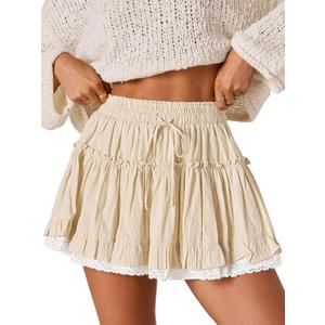 Flowy Shorts for Women Lace Cute Summer Skirts Ruffled Skorts Country Concert Boho Western Cowgirl Beach Vacation Outfit (XL)