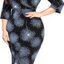 ZOMVA Plus Size Sparkly Wrap Dress 3/4 Sleeve Firework Glitter Bodycon Dresses Wedding Guest Cocktail Evening Party (Black, XL)