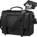 RAINSMORE Messenger Bag for Men 15.6 inch Leather Laptop Bag Vintage Waterproof Satchel Computer Briefcase for Office Work (Black)