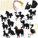 60 Pack Hanging Animal Ornaments Set, Scratch Paper Art Kit for Kids, Decorations