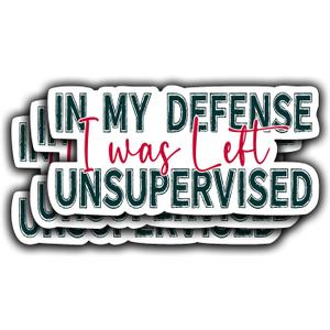 2 x (3Pcs) in My Defense I was Left Unsupervised Funny Quotes Vinyl Stickers for Laptops Water Bottles Phones Tumblers Notebooks Cars Mugs Size 1.6 x 3 Inch