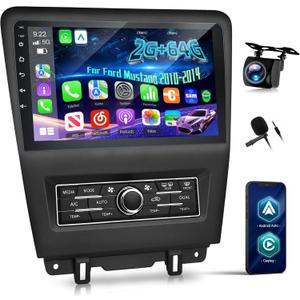 EKAT 10 inch Screen for Ford Mustang Radio 2010 2011 2012 2013 2014 (Only fit Manual AC), 2G+64G Mustang Android Car Stereo, CarPlay/Android Auto/SWC/Bluetooth/5G WiFi