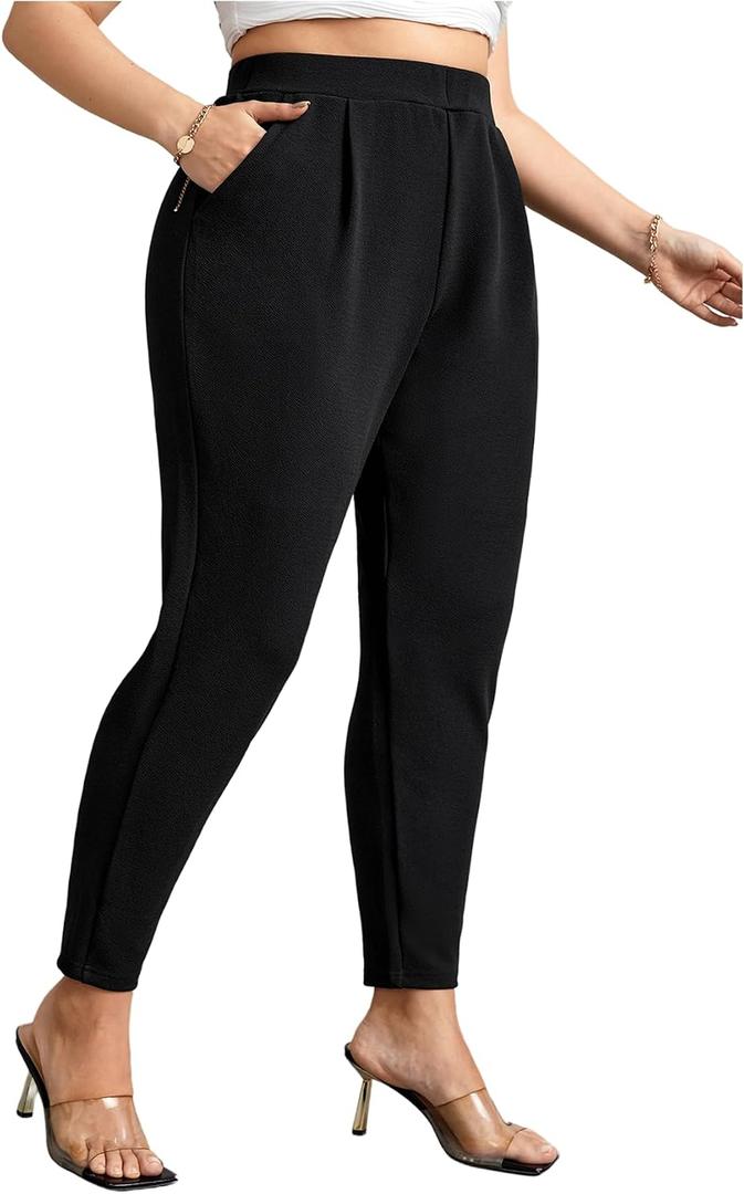 WDIRARA Women's Plus Size Skinny Pants Work Office High Waisted Pants with Pockets, XL Plus