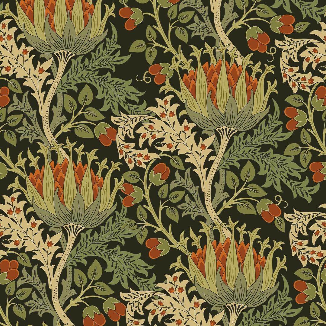 VEELIKE Black Leafy Flower Wallpaper Peel and Stick Vintage Floral Wallpaper Self Adhesive Removable Floral Contact Paper for Walls Cabinets 17.7''x118'' William Morris Wall Paper for Bedroom Bathroom