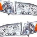TO2502133 TO2503133 Clear Lens Driver and Passenger Side Headlamps Headlight Assembly Replacement for 2001-2002 Corolla with Corner Signal Lamp