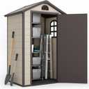 Outdoor Storage Shed 4x3 ft, Resin Sheds & Outdoor Storage, Patio Furniture Shed with Lockable Door, Outdoor Sheds Garden Tools, Bikes, BBQ Grills, Pool Accessories for Backyard, Patio