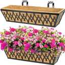 2 Pack 24 Inch Window Boxes Planters Railing Planter Box with Adjustable Brackets for Porch Fence Patio Balcony Hanging Flower Baskets with Coco Liners for Outdoor Garden Dcor - Black
